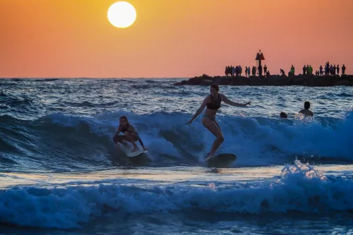 Family Sunset Surfing