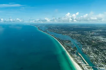 Aerial View Flying Along the Gulf Coast of Florida